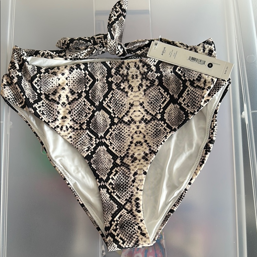 Snakeskin High-Waisted Bikini Bottoms